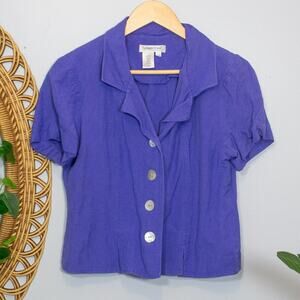 Vtg 90s Coldwater Creek Periwinkle Purple Short Sleeve Button Top | True Winter